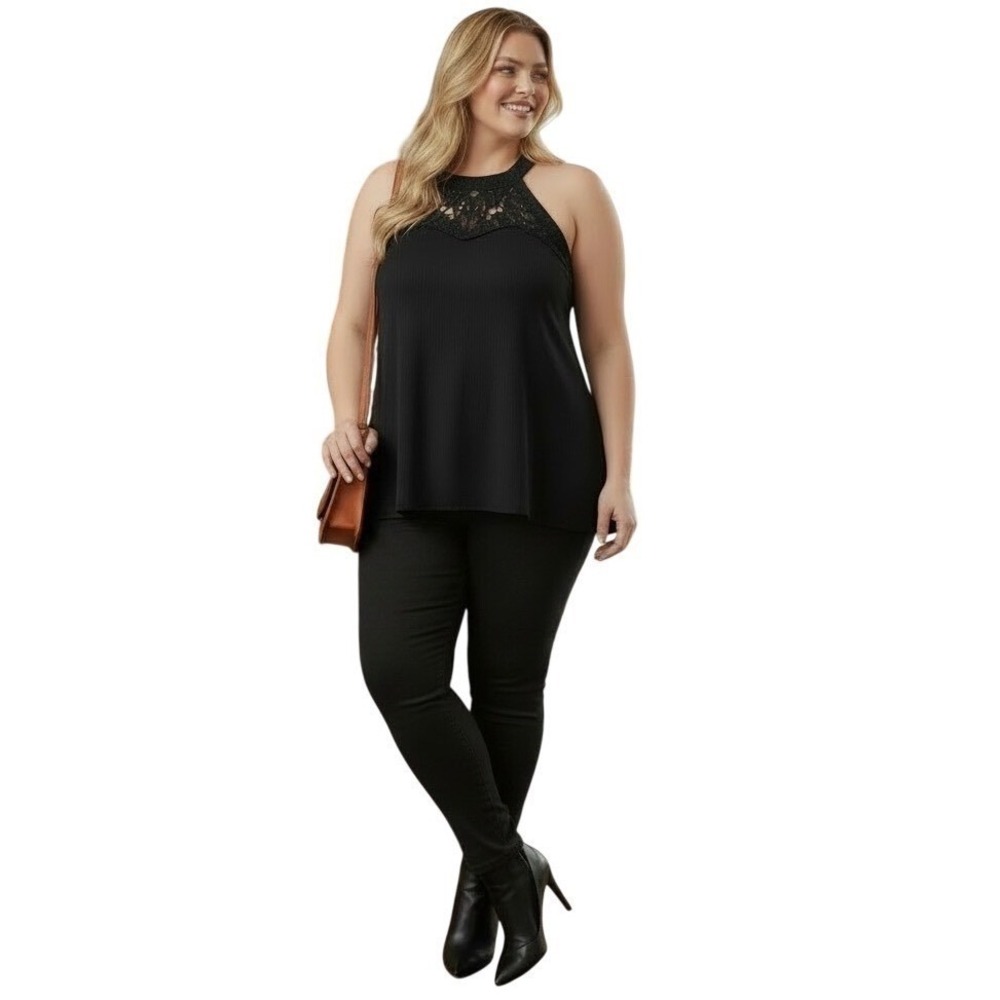TORRID Black Goddess Neck Crochet Swing Tank NWT Size 3X - Picture 8 of 16